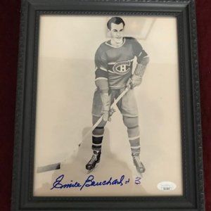 FRAMED NHL MONTREAL CANADIENS JSA CERTIFIED HOLOGRAM Auto Photo EMILE BOUCHARD